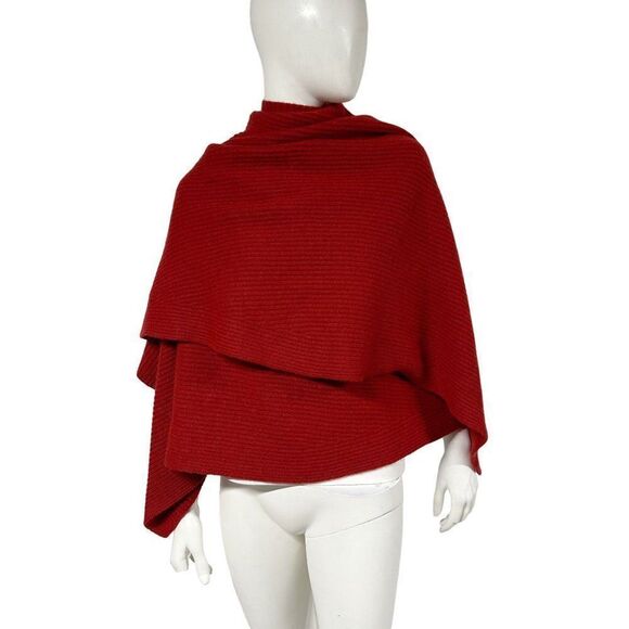 NWT Maison de Papillon Red Pure Cashmere Heavy Knit Rib Knit Cape Womens Size S - Picture 6 of 11